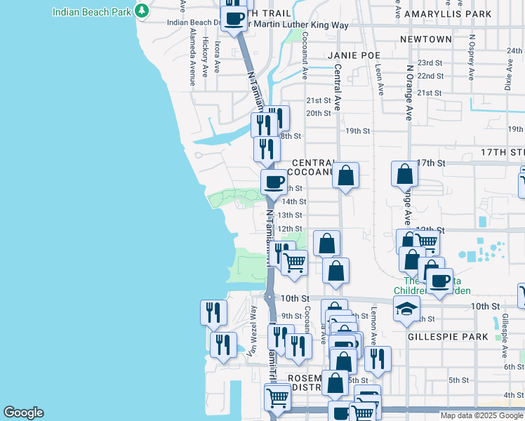 map of restaurants, bars, coffee shops, grocery stores, and more near 1301 North Tamiami Trail in Sarasota