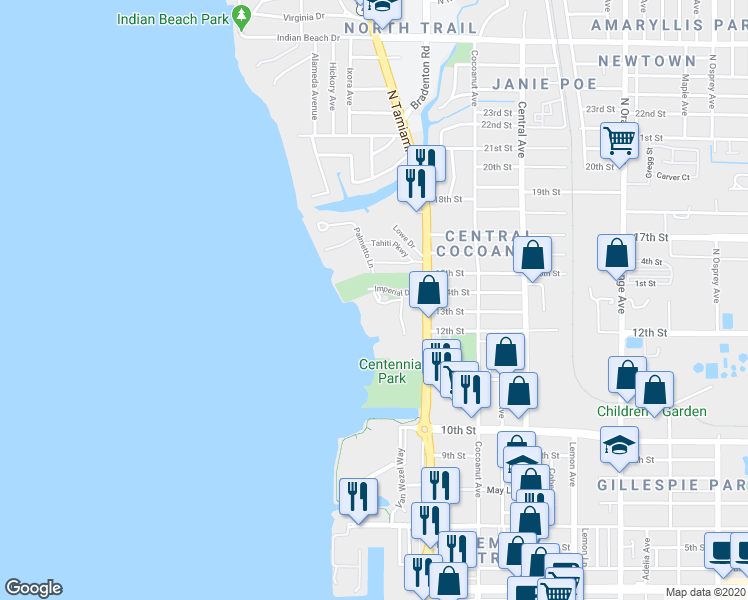map of restaurants, bars, coffee shops, grocery stores, and more near 1301 North Tamiami Trail in Sarasota
