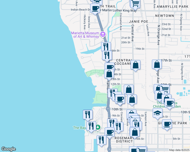map of restaurants, bars, coffee shops, grocery stores, and more near 1301 North Tamiami Trail in Sarasota