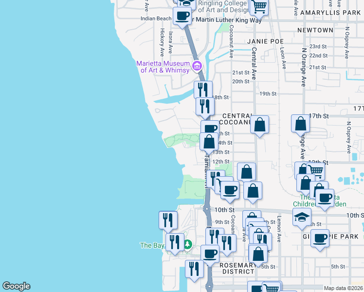 map of restaurants, bars, coffee shops, grocery stores, and more near 1100 Imperial Drive in Sarasota