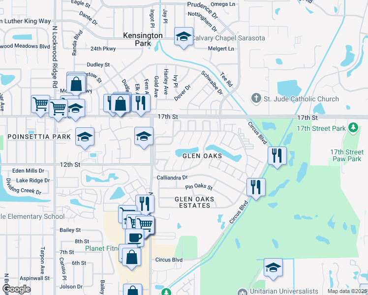 map of restaurants, bars, coffee shops, grocery stores, and more near 3757 Glen Oaks Manor Drive in Sarasota