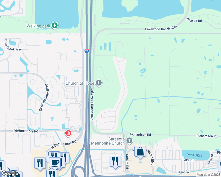 map of restaurants, bars, coffee shops, grocery stores, and more near 2304 Midnight Pearl Drive in Sarasota
