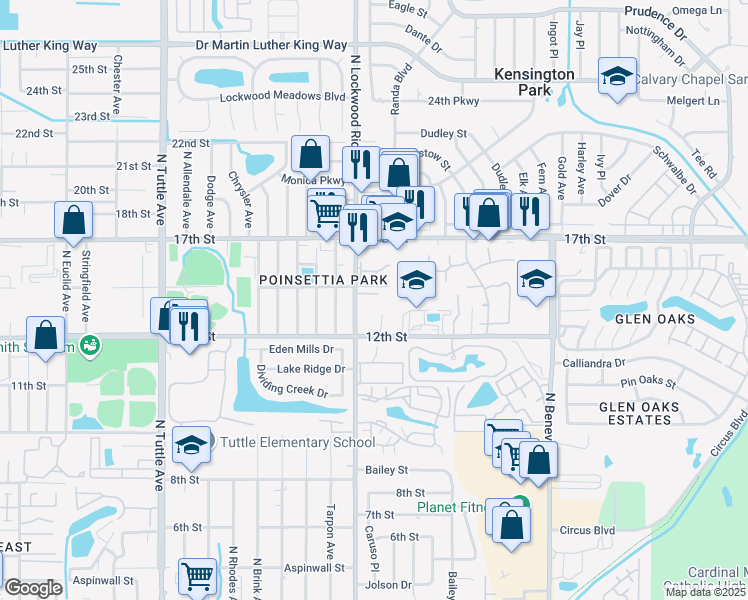 map of restaurants, bars, coffee shops, grocery stores, and more near 3235 12th Street in Sarasota