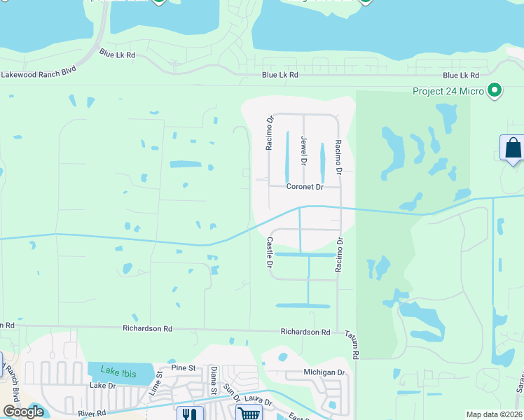 map of restaurants, bars, coffee shops, grocery stores, and more near 2065 Racimo Drive in Sarasota