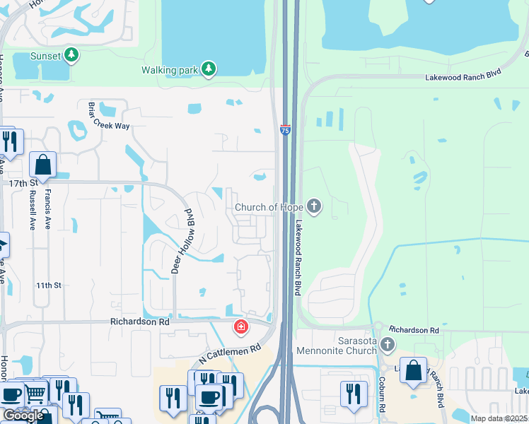 map of restaurants, bars, coffee shops, grocery stores, and more near 6016 Madrano Drive in Sarasota
