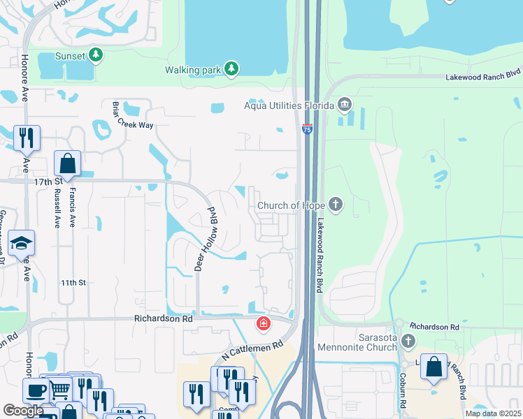 map of restaurants, bars, coffee shops, grocery stores, and more near 5972 Madrano Drive in Sarasota