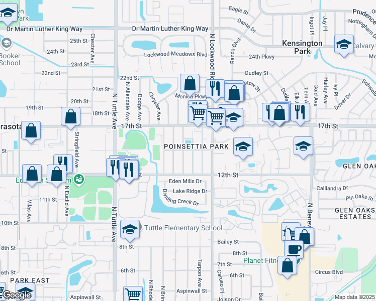 map of restaurants, bars, coffee shops, grocery stores, and more near 1551 North Pompano Avenue in Sarasota