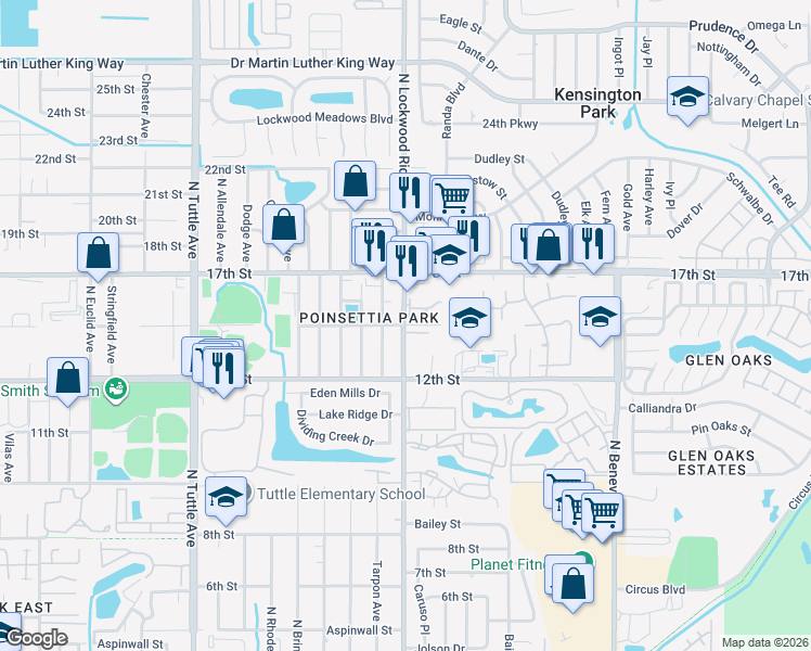 map of restaurants, bars, coffee shops, grocery stores, and more near 1501 North Lockwood Ridge Road in Sarasota