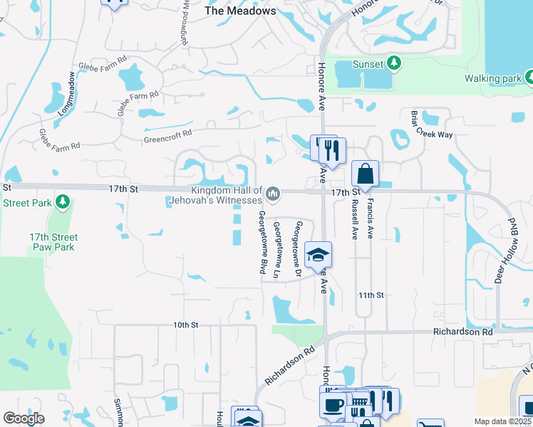 map of restaurants, bars, coffee shops, grocery stores, and more near 1395 Georgetowne Circle in Sarasota