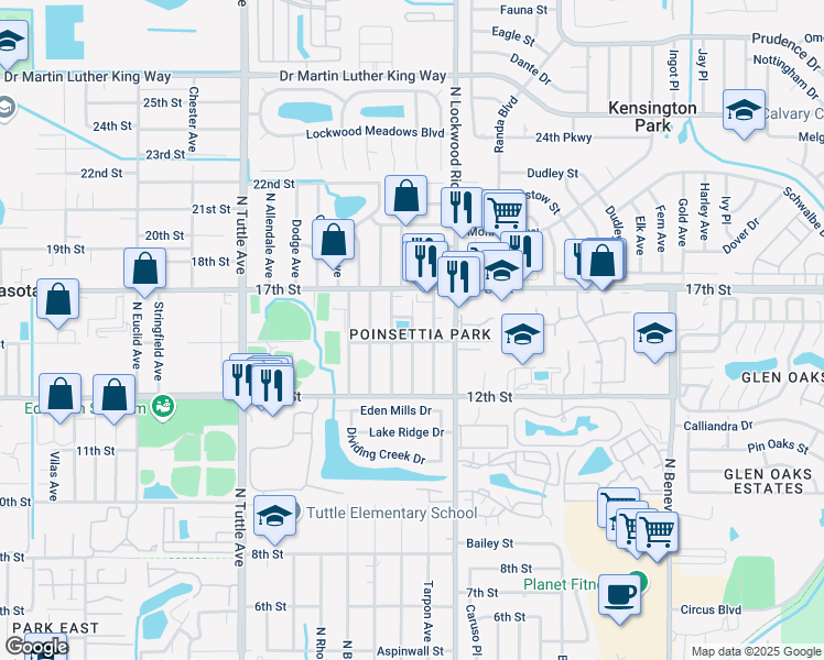 map of restaurants, bars, coffee shops, grocery stores, and more near 1551 North Pompano Avenue in Sarasota
