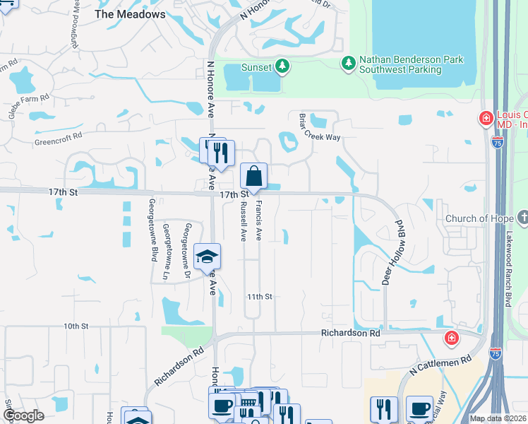 map of restaurants, bars, coffee shops, grocery stores, and more near 1534 Francis Avenue in Sarasota