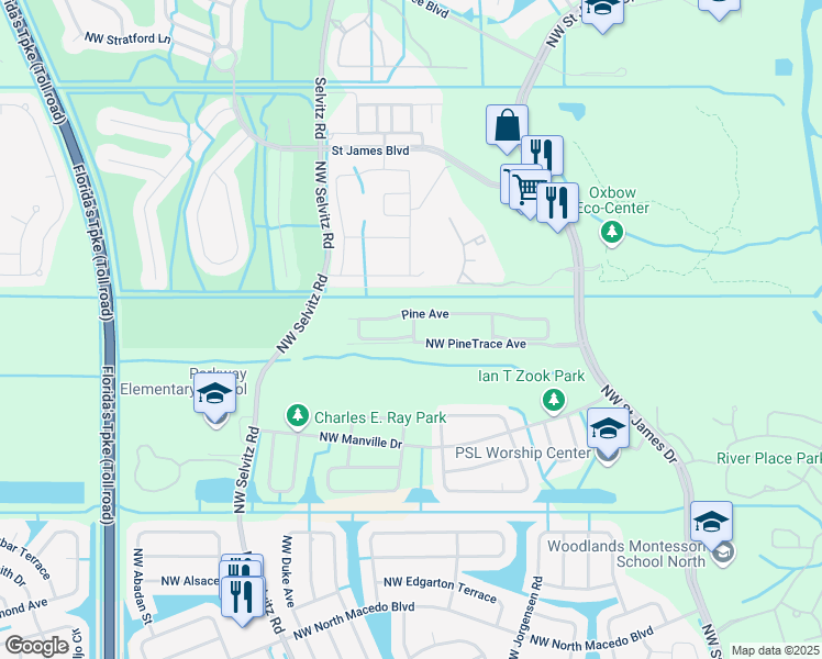 map of restaurants, bars, coffee shops, grocery stores, and more near 6200 Northwest Pine Trail Circle in Fort Pierce