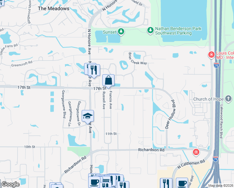 map of restaurants, bars, coffee shops, grocery stores, and more near 1534 Francis Avenue in Sarasota