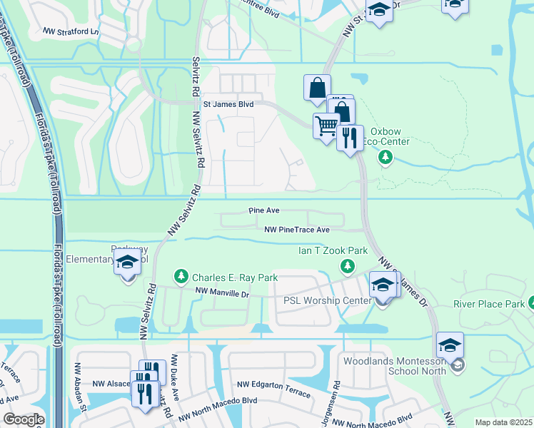 map of restaurants, bars, coffee shops, grocery stores, and more near 6200 Northwest Pine Trail Circle in Fort Pierce
