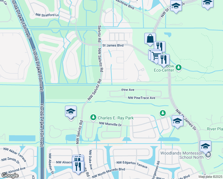 map of restaurants, bars, coffee shops, grocery stores, and more near 5775 Northwest Pine Trail Circle in Port St. Lucie