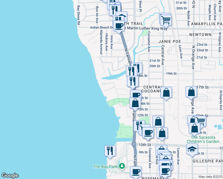 map of restaurants, bars, coffee shops, grocery stores, and more near 950 Whitakers Lane in Sarasota