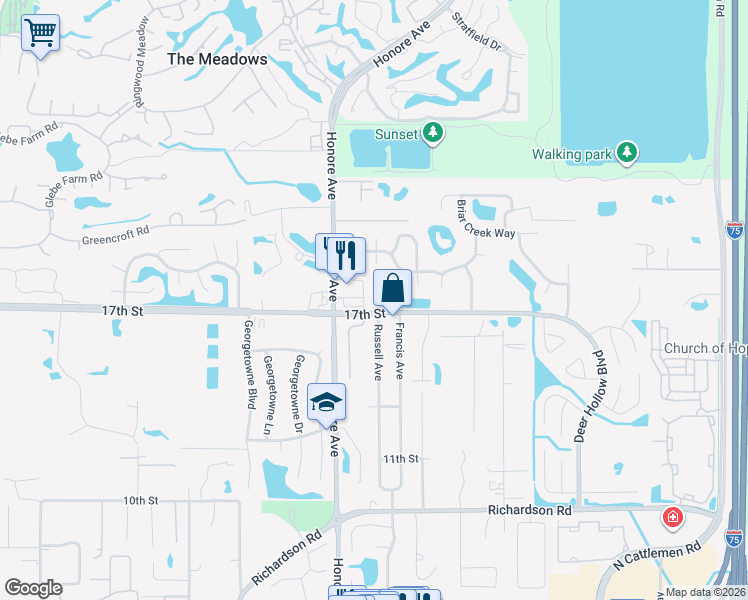 map of restaurants, bars, coffee shops, grocery stores, and more near 1875 Wood Hollow Court in Sarasota