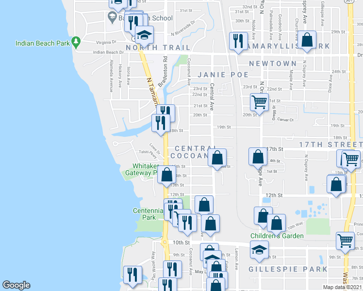 map of restaurants, bars, coffee shops, grocery stores, and more near 1271 17th Street in Sarasota