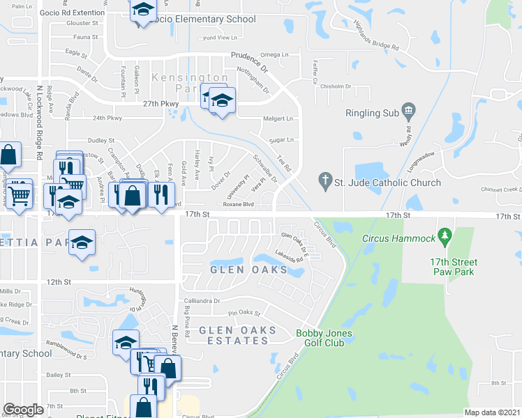map of restaurants, bars, coffee shops, grocery stores, and more near 4020 Roxane Boulevard in Sarasota