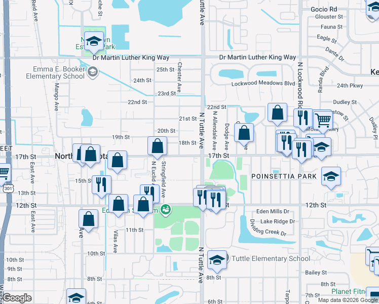 map of restaurants, bars, coffee shops, grocery stores, and more near 2749 17th Street in Sarasota