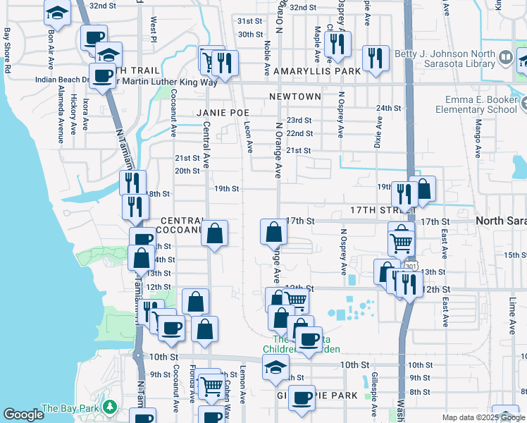 map of restaurants, bars, coffee shops, grocery stores, and more near 1723 North Orange Avenue in Sarasota