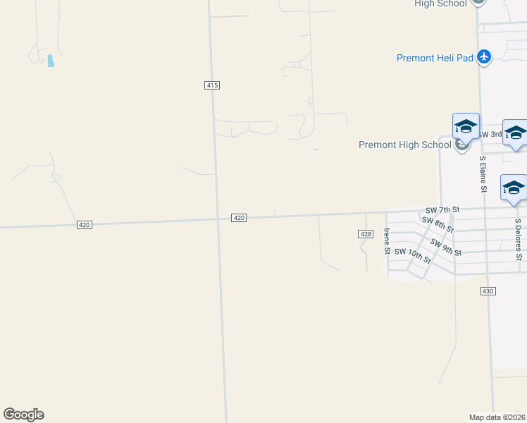 map of restaurants, bars, coffee shops, grocery stores, and more near 1293 County Road 420 in Premont