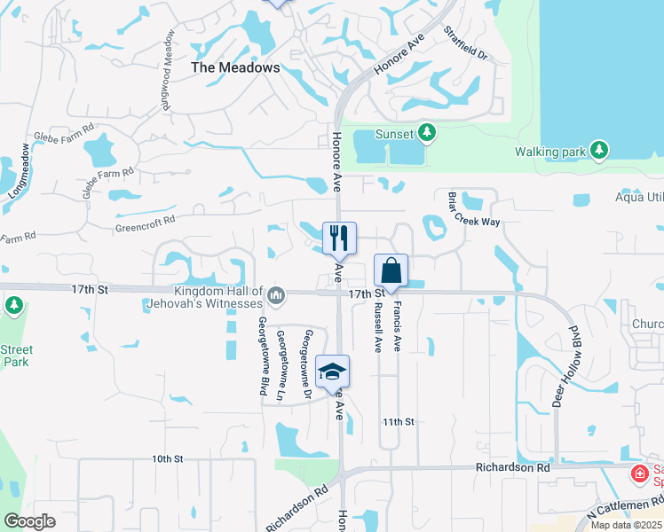 map of restaurants, bars, coffee shops, grocery stores, and more near 1957 Honore Avenue in Sarasota