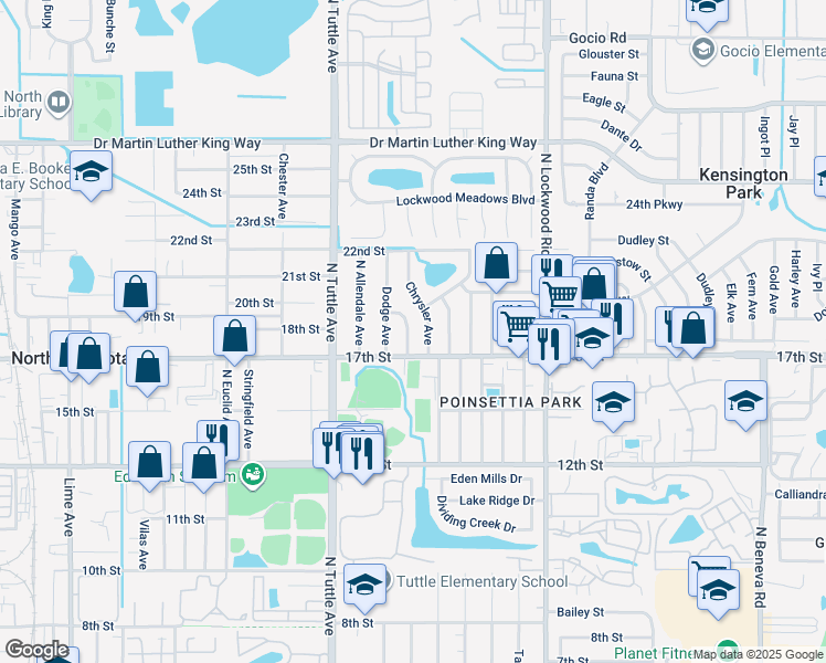 map of restaurants, bars, coffee shops, grocery stores, and more near 1732 Rhoades Terrace in Sarasota