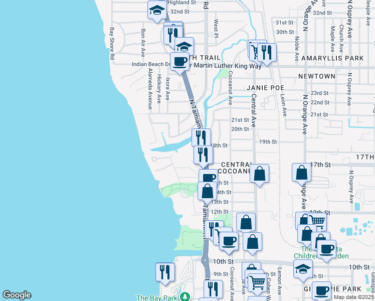 map of restaurants, bars, coffee shops, grocery stores, and more near 1803 North Tamiami Trail in Sarasota
