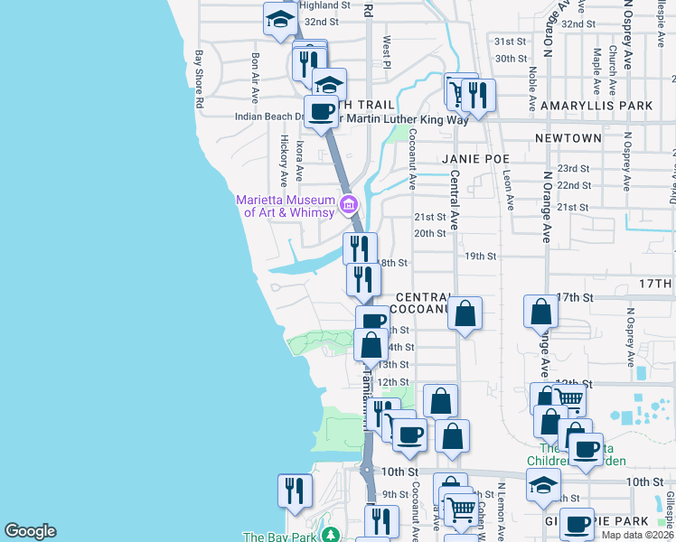 map of restaurants, bars, coffee shops, grocery stores, and more near 1803 North Tamiami Trail in Sarasota