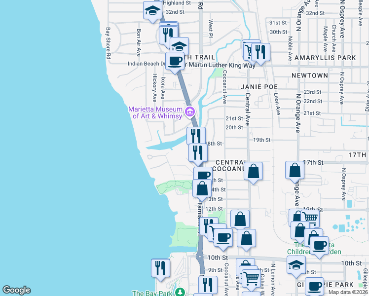 map of restaurants, bars, coffee shops, grocery stores, and more near 1803 North Tamiami Trail in Sarasota