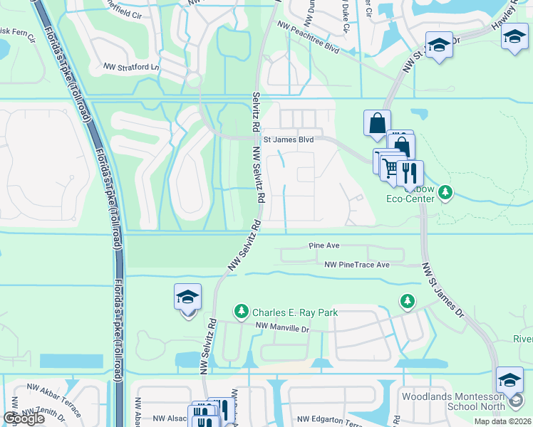 map of restaurants, bars, coffee shops, grocery stores, and more near 6128 Northwest Regent Street in Port St. Lucie