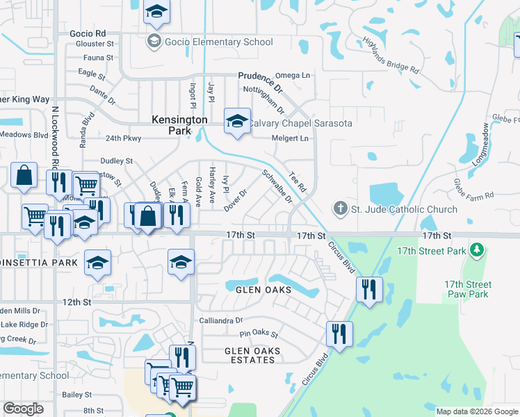 map of restaurants, bars, coffee shops, grocery stores, and more near 1835 Vera Place in Sarasota