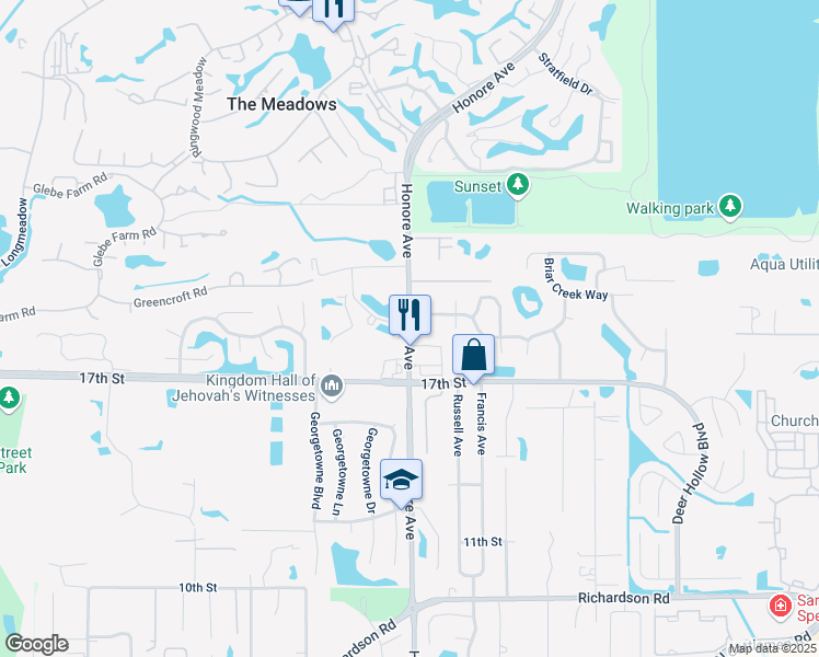 map of restaurants, bars, coffee shops, grocery stores, and more near 1955 Wood Hollow Place in Sarasota