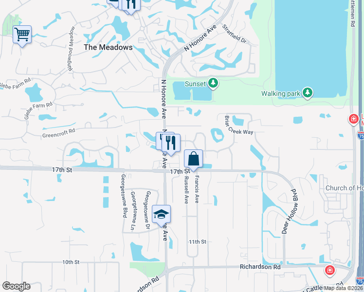 map of restaurants, bars, coffee shops, grocery stores, and more near 1957 Wood Hollow Lane in Sarasota