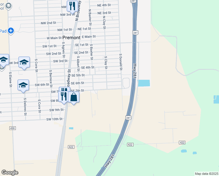 map of restaurants, bars, coffee shops, grocery stores, and more near 409 Southeast 7th Street in Premont