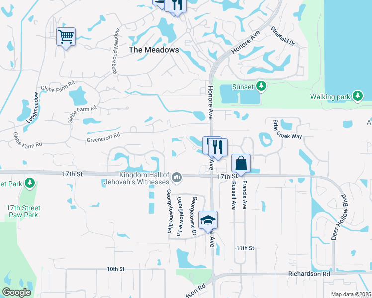 map of restaurants, bars, coffee shops, grocery stores, and more near 1957 Honore Avenue in Sarasota
