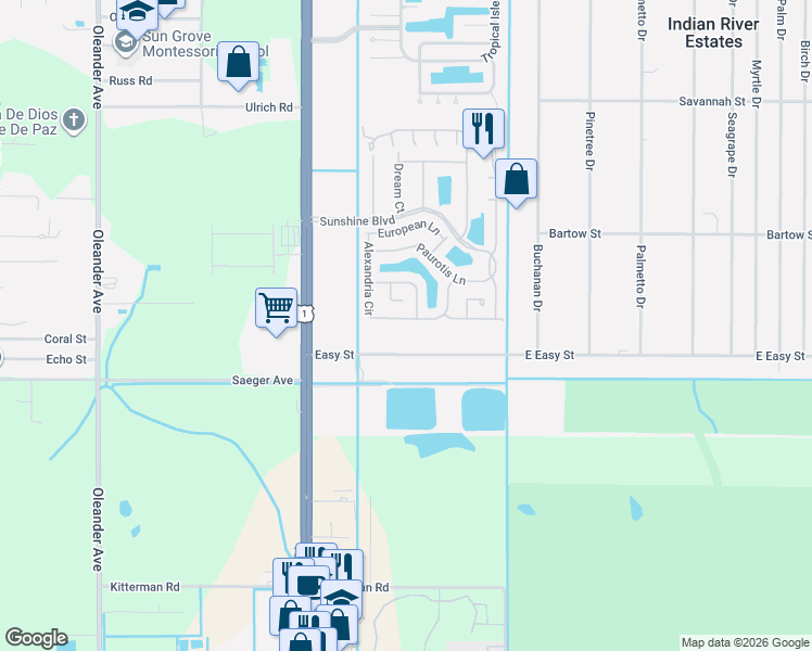 map of restaurants, bars, coffee shops, grocery stores, and more near 6149 Alexandria Circle in Fort Pierce