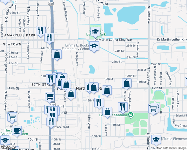 map of restaurants, bars, coffee shops, grocery stores, and more near 2307 19th Street in Sarasota