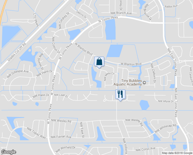 map of restaurants, bars, coffee shops, grocery stores, and more near 5888 Northwest Files Court in Port Saint Lucie