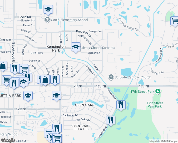 map of restaurants, bars, coffee shops, grocery stores, and more near 1835 Vera Place in Sarasota