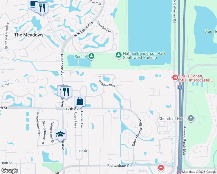 map of restaurants, bars, coffee shops, grocery stores, and more near 5676 Alden Garden Way in Sarasota