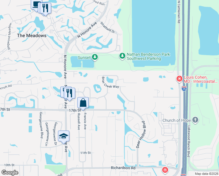 map of restaurants, bars, coffee shops, grocery stores, and more near 2246 Briar Creek Way in Sarasota