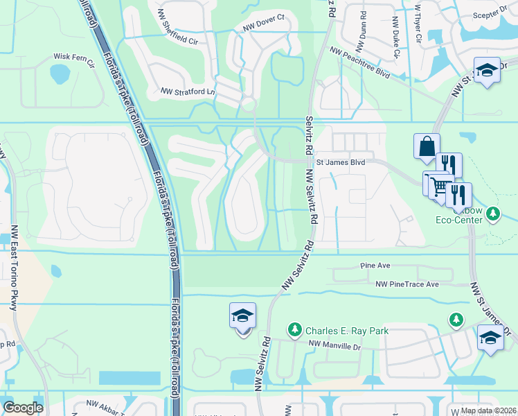 map of restaurants, bars, coffee shops, grocery stores, and more near 422 Northwest Canterbury Court in Port St. Lucie