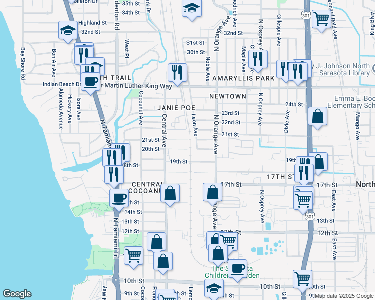 map of restaurants, bars, coffee shops, grocery stores, and more near 1498 20th Street in Sarasota