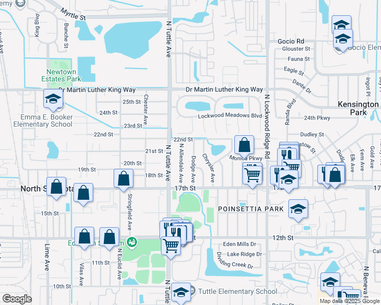 map of restaurants, bars, coffee shops, grocery stores, and more near 2033 Dodge Avenue in Sarasota