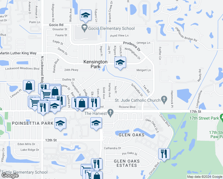 map of restaurants, bars, coffee shops, grocery stores, and more near 2030 Harley Avenue in Sarasota