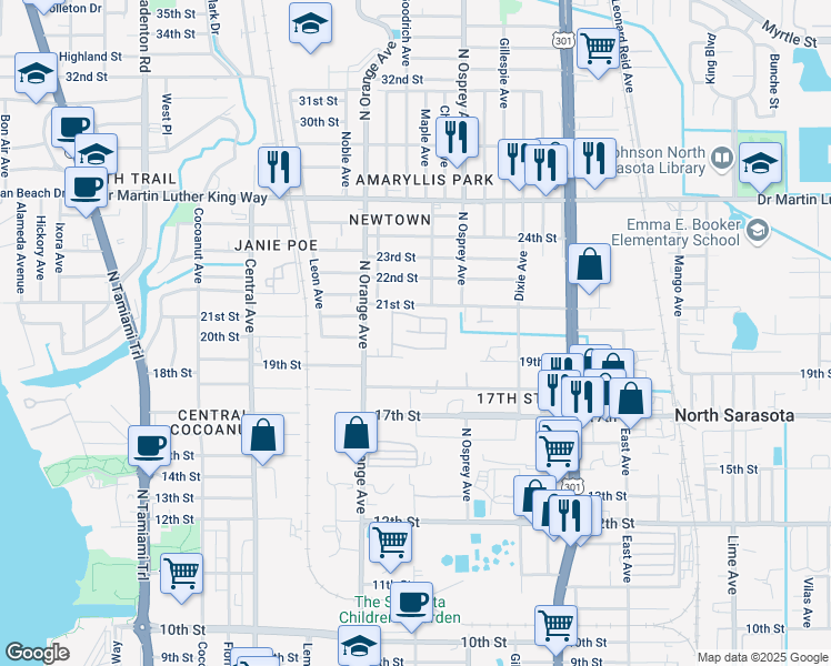 map of restaurants, bars, coffee shops, grocery stores, and more near 1760 Gregg Court in Sarasota