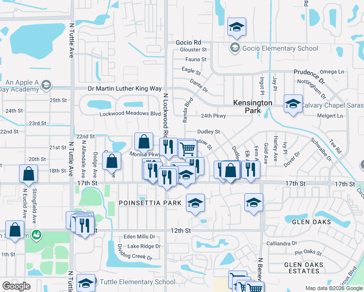 map of restaurants, bars, coffee shops, grocery stores, and more near 2029 Randa Boulevard in Sarasota