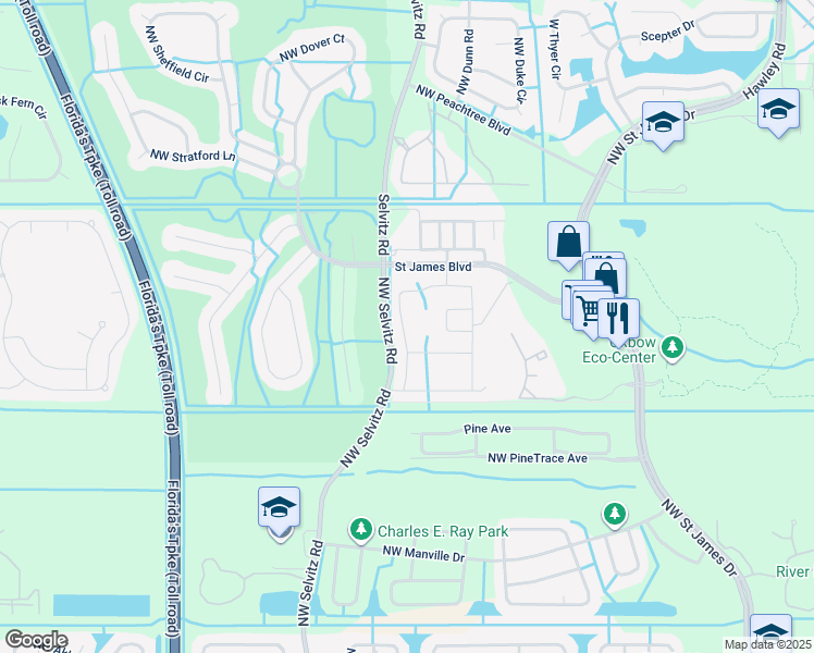 map of restaurants, bars, coffee shops, grocery stores, and more near 6128 Northwest Regent Street in Port St. Lucie